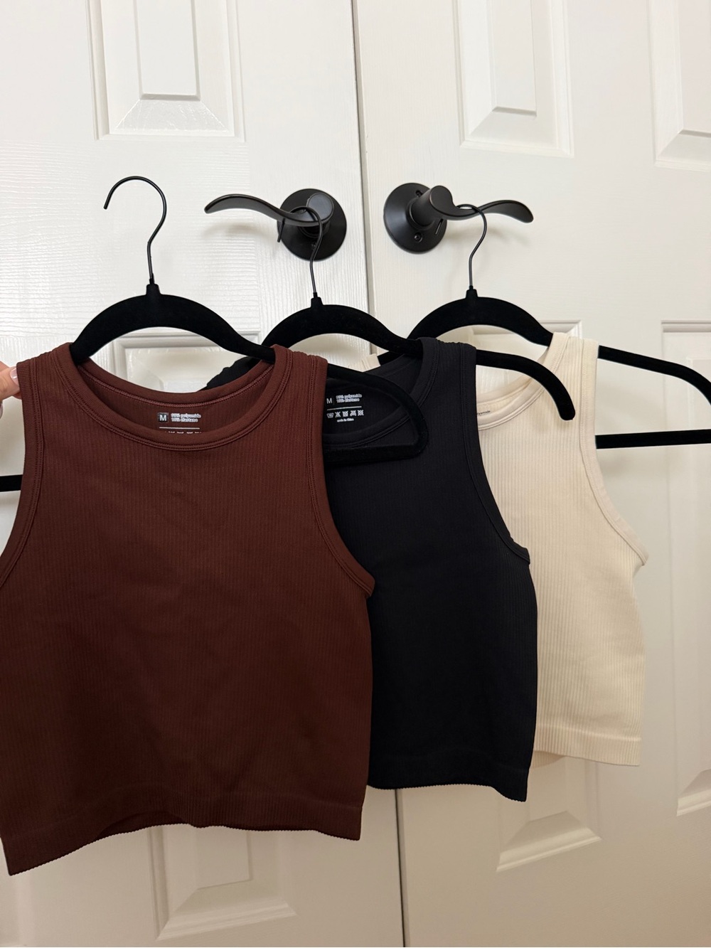 Ribbed Sleeveless Crop Tank Top - Brown, Black & Cream